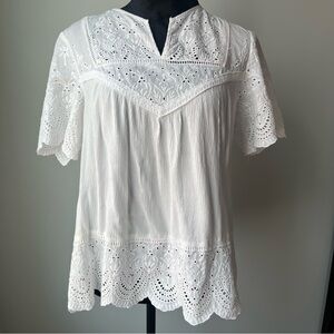 Elegant White Eyelet Lace Women's Top - M